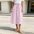 thumbnail image 6 of STETMN Women's Midi Skirt,Drawstring Waist, Button Trim, A-Line Cotton Linen Casual Skirt with Pockets, 6 of 8