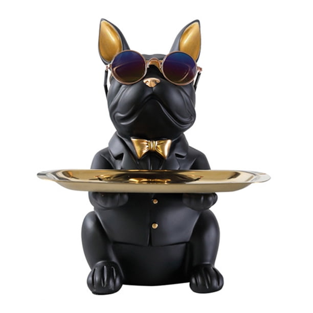 WDOplteas Caja Almacenamiento Bulldog Con Escritorio Resina Paleta para El (negro)