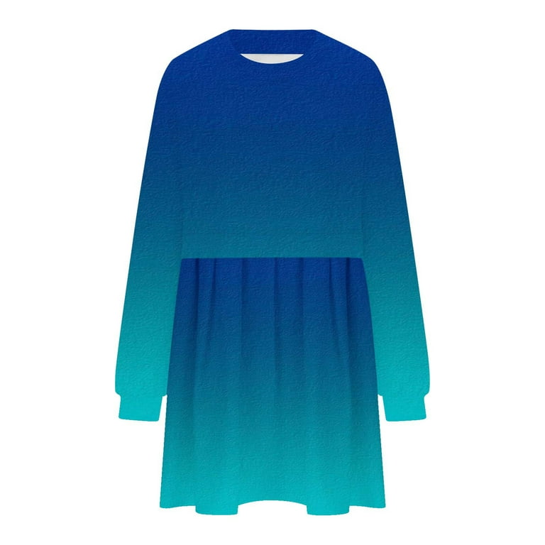 Lindreshi Fall Dresses for Teens with Long Sleeves Fashion Women Casual Loose Round Neck Long Sleeve Comfy Printing Dresses, Girl's, Size: 2XL, Blue