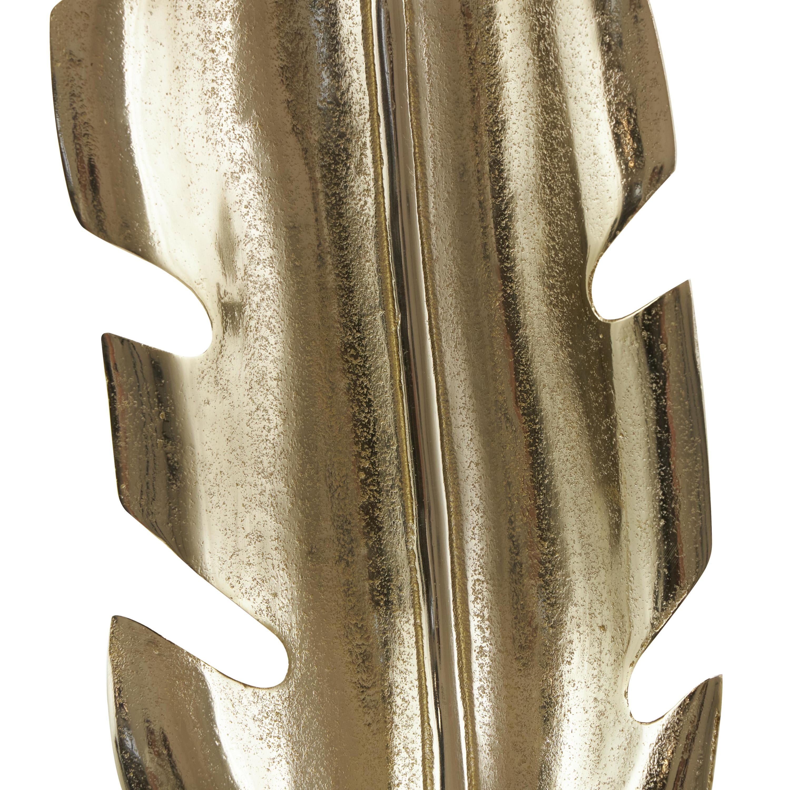 8" x 33" Gold Aluminum Metal Feather Bird Sculpture with Black Marble Base, by CosmoLiving by Cosmopolitan