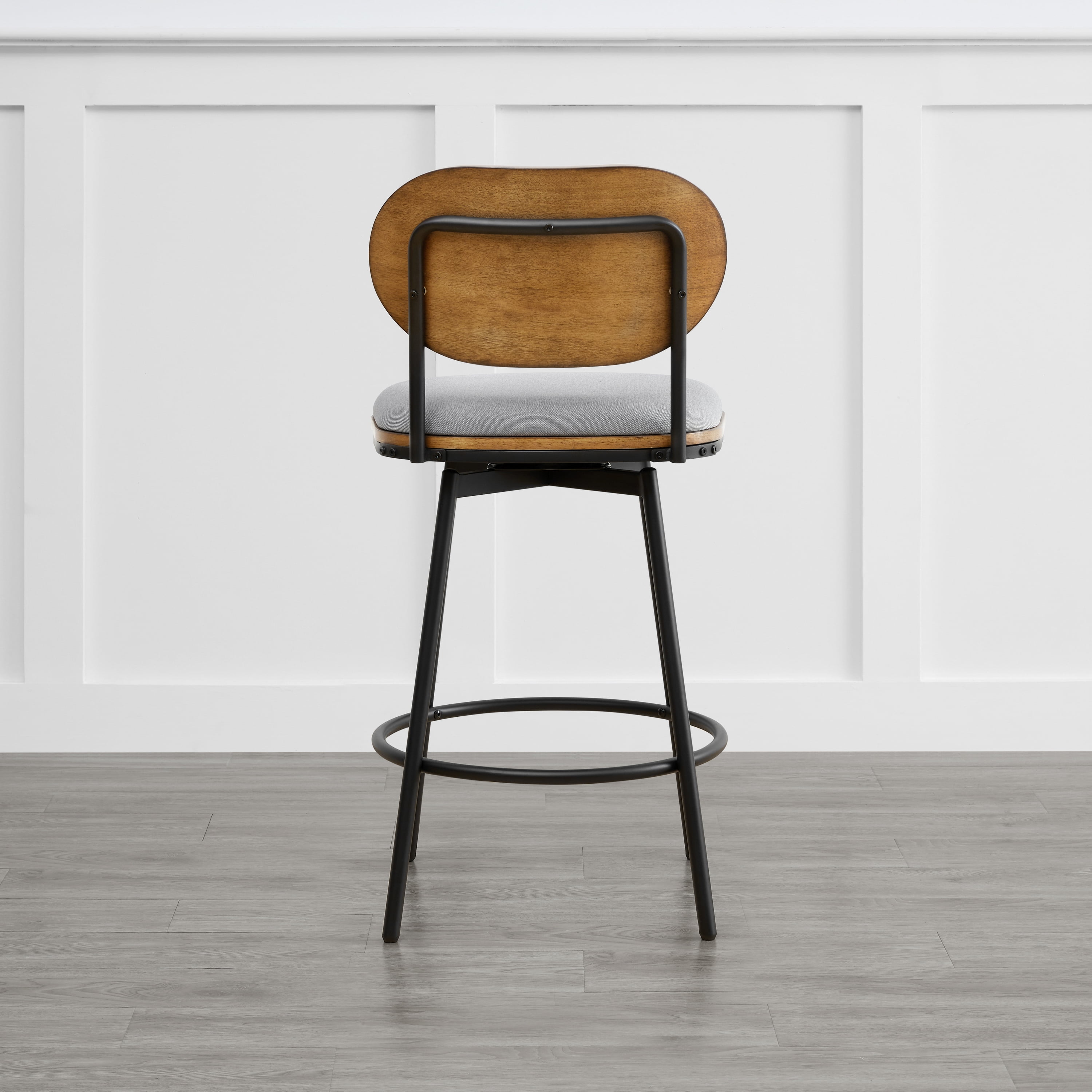 Spruce & Spring Counter Height Swivel Bar Stool with Wood Back and Metal Legs Set of 2, Light Grey