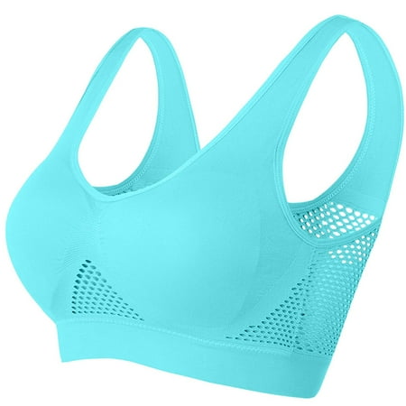 Ecqkame Sport Bras for Women No Underwire Seamless Push Up Bra Yoga Gym Activewear Plus Size Solid Color Everyday Breathable Supportive Bra 1PC Sky Blue S on Clearance