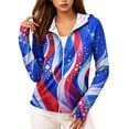 thumbnail image 3 of 250th Anniversary Patriotic Hoodie for Women - Vintage American Flag Sun Protection Jacket with Pockets, Full Zip Up Long Sleeve Athletic Cover Up for Independence Day Sky Blue XL, 3 of 6