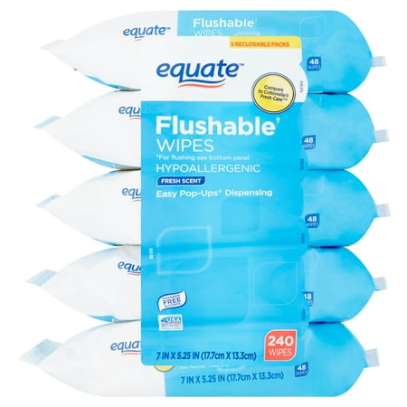 Equate Flushable Wipes, Fresh Scent, 5 Packs of 48 Wipes, 240 Wipes