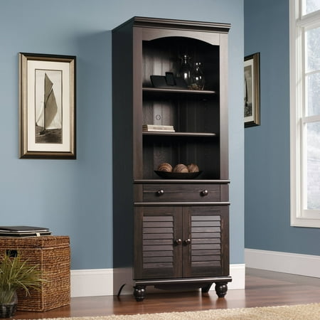 Sauder Harbor View Library with Doors, Antiqued Paint Finish