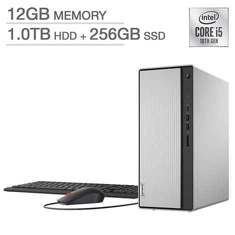 Lenovo 5 Desktop Computer, Intel 10th Gen i5-10400,12GB RAM DDR4 SDRAM, 1TB HDD+256 GB SSD, Mineral Gray -
