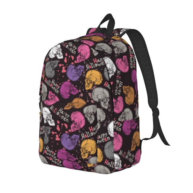 Vsdgher Halloween Skeleton Print Canvas Backpack Travel Rucksack Unisex Knapsack 15.7/17.7Inch Laptop Backpack for Work,College-Small
