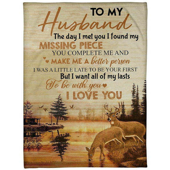 To My Husband The Day I Met You I Found My Mising Piece - Deer Blanket Husband From Wife Birthday Gift, 30x40in Fleece Blanket