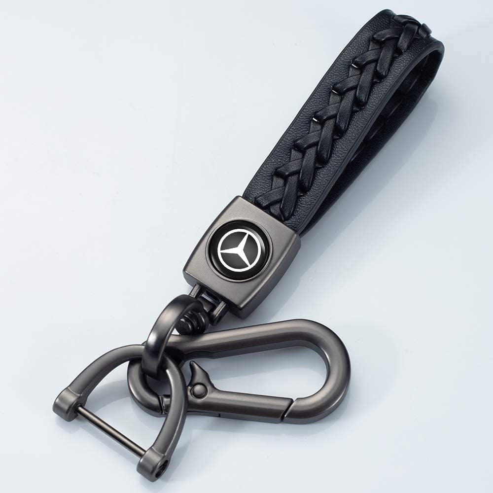 Accessories Black Leather Key Chain Set is compatible with Mercedes Benz GLK CLA GLA GLC GLE CLS SLK AMG Series car Logo Keychain 
