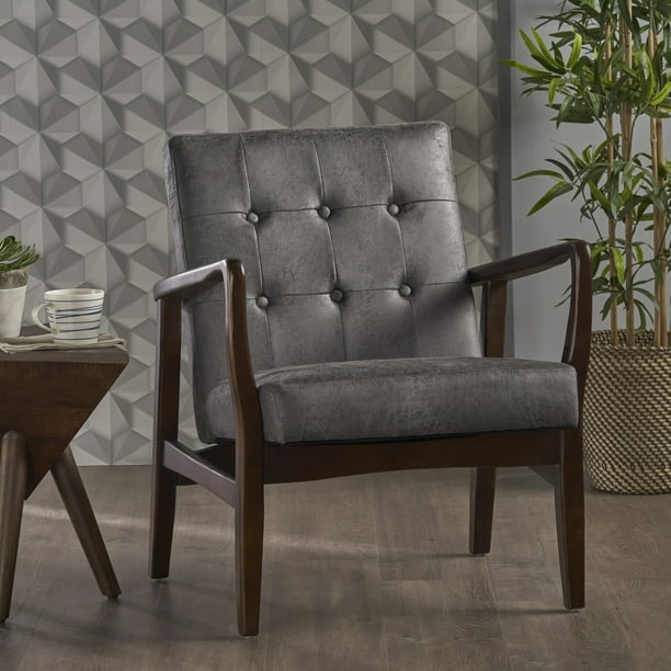 Noble House Everett Mid Century Modern Microfiber Club Chair, Slate