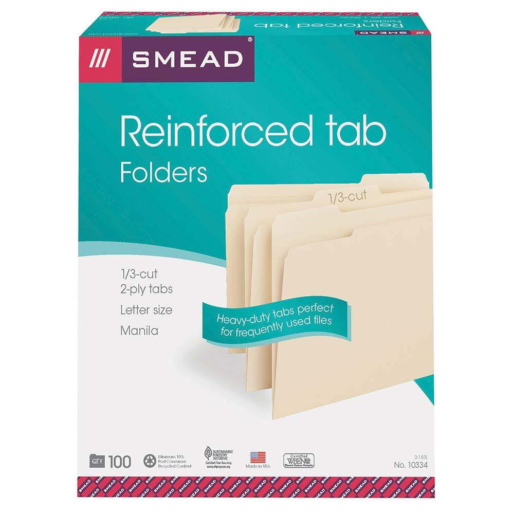 12734 100 Per Box Heavy Duty Reinforced Tab Smead 1/3-Cut File Folders Letter Size Red 