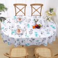 thumbnail image 2 of Teal Floral Tablecloth Oval, Watercolor Flower Table Cloth, Spring Summer Waterproof Table Cover, Wrinkle Free Tablecloth for Outdoor Dining Table Parties, Teal and Gray, 60x84 Inch Oval, 2 of 6