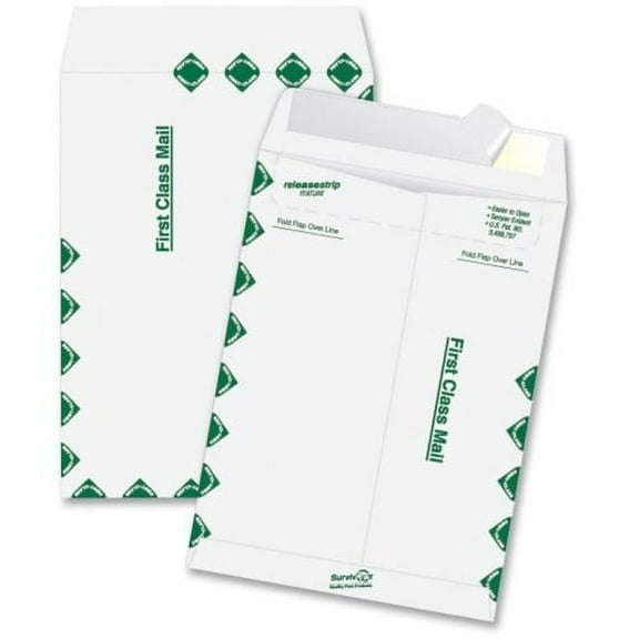 Quality Park Survivor Tyvek First Class Envelopes First Class Mail - #1 - 6" Width x 9" Length - 14 lb - Peel & Seal - Tyvek - 100 / Box - White