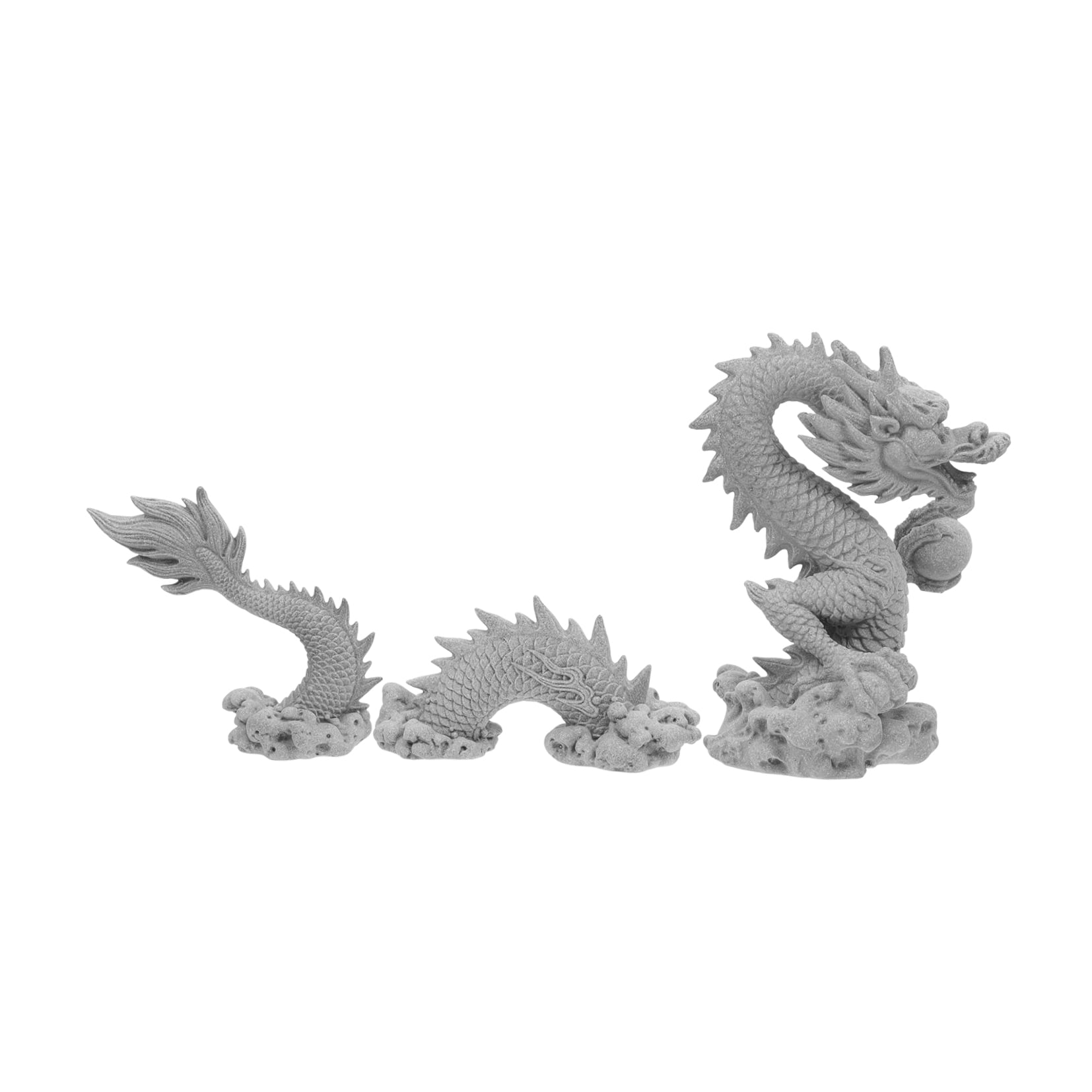 AURARMLET Grey Dragon Statue Set for Aquarium and Home Decor, Unique Powder Finish, Decorative Figurine