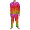 thumbnail image 3 of Salouo Colorful Glitter Print Button-Front Long Sleeve Pajama Set for Men, Soft 2Pjs Men's Long Sleeve Sleepwear-Medium, 3 of 7