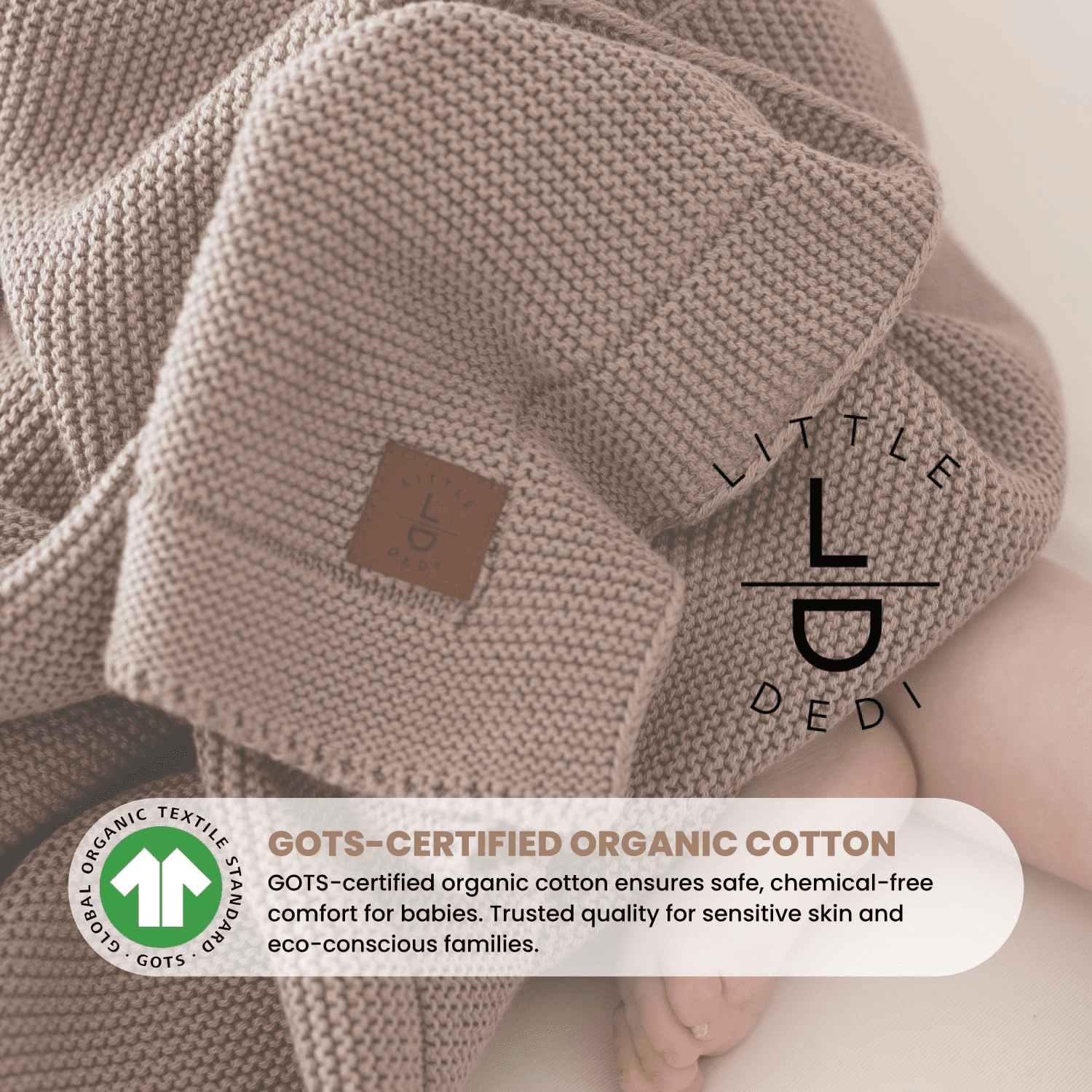 Little Dedi 100% Organic Cotton Baby Knitted Blanket with Gift Box - Soft Toddler, Crib, Stroller Blanket - Neutral Swaddle and Receiving Blanket for Newborns, 30"x40", Mocha Meringue