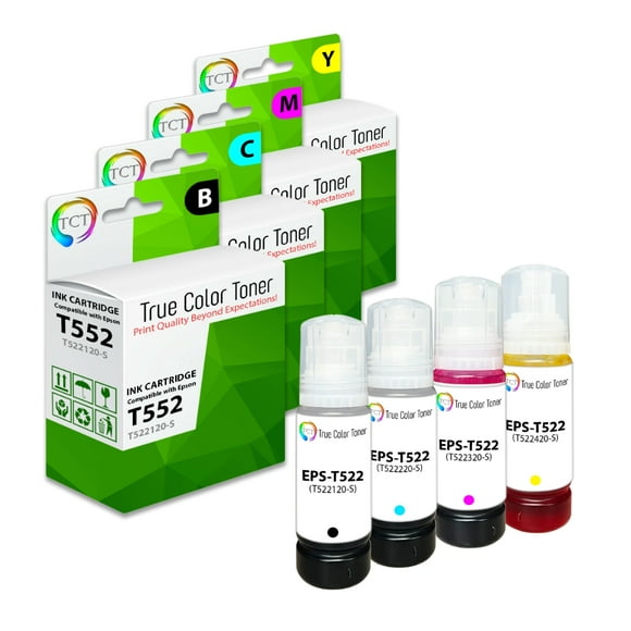 TCT Premium Refill Ink Bottle for Epson T522 Works With EcoTank ET-2720 ET-2800 ET-4800 ET-2803 ET-4700 ET-2760 ET-4760, ST-4000 ST-2006 (Black, Cyan, Magenta, Yellow) - 4 Pack