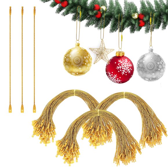 FT HITA Perchas de Cuerdas para Adornos de Árbol de Navidad, 300 Uds., Cierre de Cinta Fácil a Presión, Ganchos de Cuerda Decorativos Metálicos para Colgar Decoraciones de Árbol de Navidad
