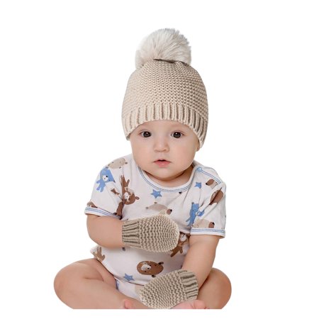 

Baby Beanie For Boy Girl Cap Cotton Knitted Winter Warm Hats+Gloves Set