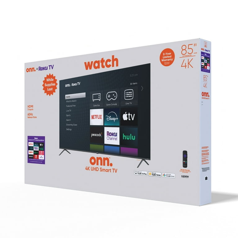 T.V onn 85” Class 4K UHD (2160P) LED Roku Smart Television