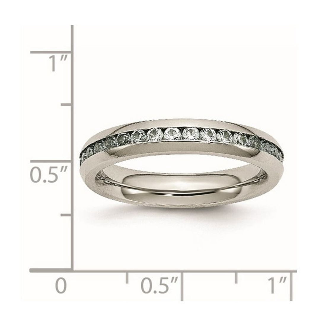 Stainless Steel Polished 4mm March Light Blue Cubic Zirconia Ring Size 7 Ring for Women