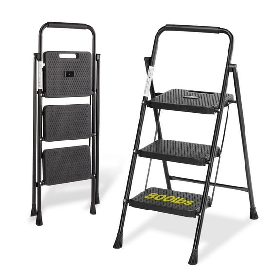 Escalera InfiniPower de 3 peldaños, resistente, 800 libras, marrón oscuro