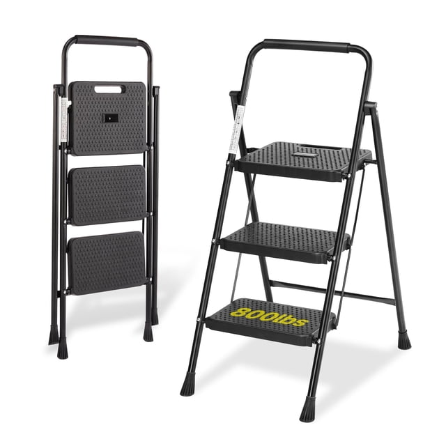 Escalera InfiniPower de 3 peldaños, resistente, 800 libras, marrón oscuro