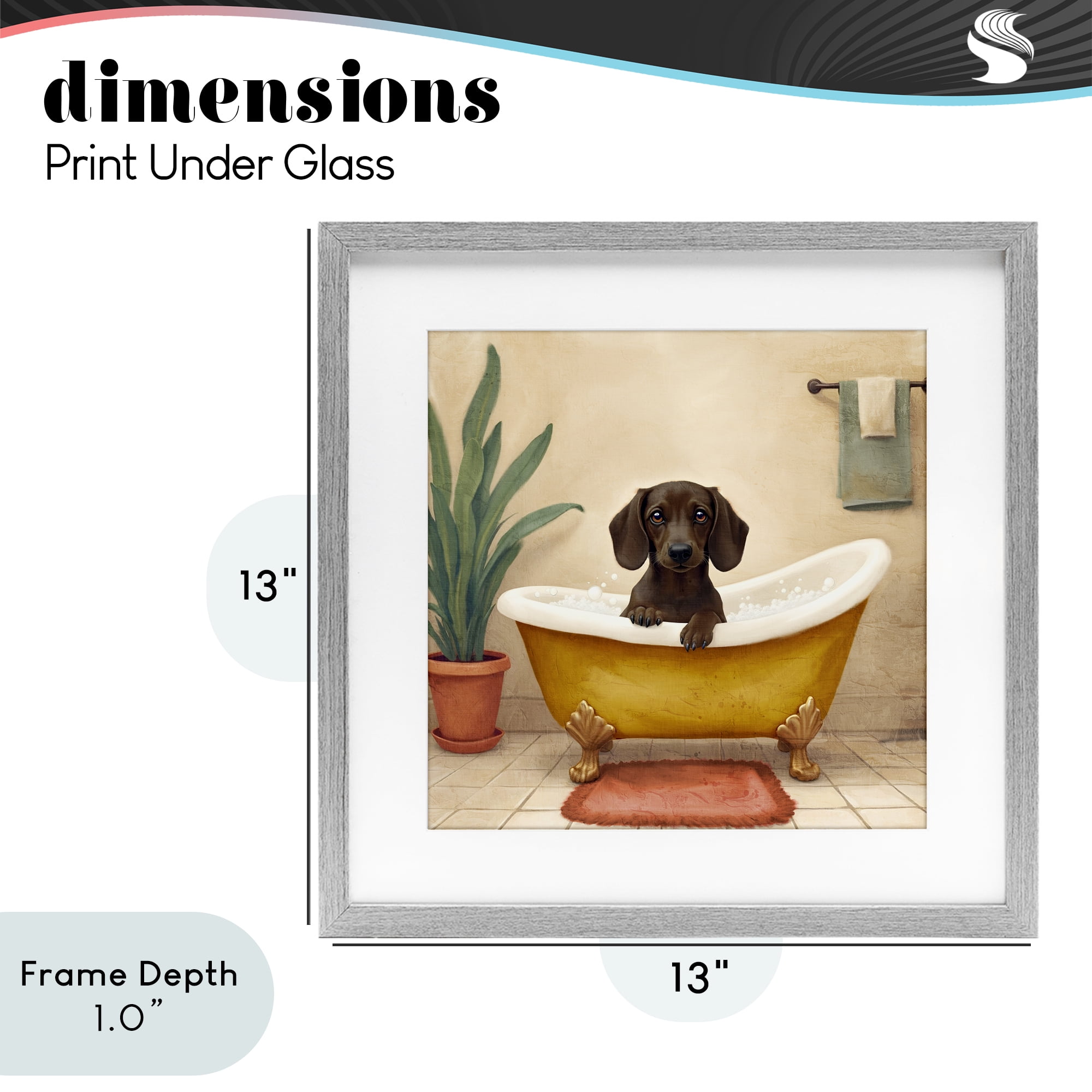 Stupell Industries Bubble Bath Brown Dog Gray Framed Print Under Glass, design by Kim Allen