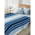thumbnail image 4 of King Size Flat Sheet Only, Navy Blue Stripe Soft Brushed Microfiber Bed Sheets, Modern Blue Ombre Vertical Striped Hotel Quality Breathable Bedding Top Sheet, Easy Care, 105"x98", 4 of 9