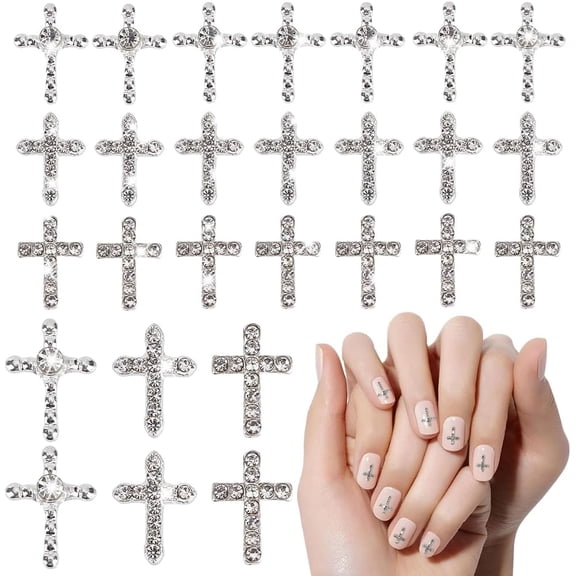 30Pcs 3 Styles Rhinestones Nail Art Charm 3D Metal Nail Charms Silver Nail Decorations for Women DIY Nail Art Supplies Manicure Decorations