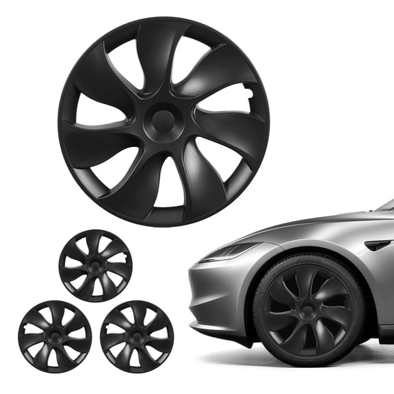 VEVOR Hubcaps Wheel Covers for 2021-2024 Tesla Model Y, 19 Inch Set of 4 Wheel Rim Cover Hubcaps OEM Style Replacement, R19 Size Snap On Car Hub Caps, Premium 7-Spoke ABS Tire Rim Caps, Matte Black