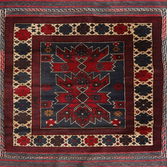 Ahgly Company Indoor Square Traditional Wine Red Persian Area Rugs, 4' Square