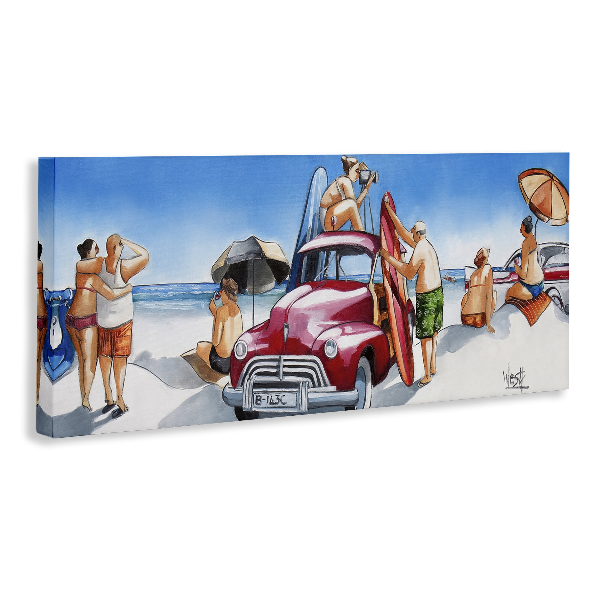 Stupell Industries Group Of Beachgoers People Painting Wrapped Canvas Art Print Wall Art, 30 x 13