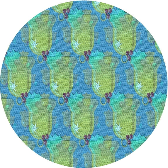 Ahgly Company Indoor Round Patterned Deep-Sea Green Area Rugs, 3' Round
