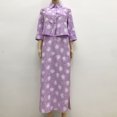 thumbnail image 3 of Conjunto De Falda Larga Conjunto de falda larga con estampado de hojas Estilo elegante Ropa de vacaciones para mujer (Púrpura S) Ygjytge para Mujer Púrpura T 3EG, 3 of 8