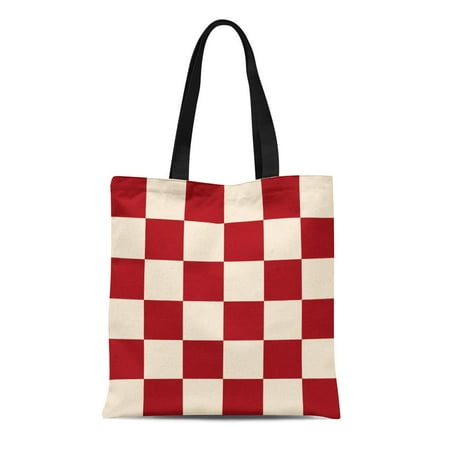 Diamana Red Board LADDKE Canvas Tote Bag Yellow Pattern Red Cream Chess Board Beige Checkered Burgundy Reusable Shoulder Grocery Shopping Bags Handbag ()