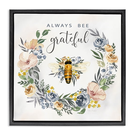Stupell Industries French Country Country Bee Grateful Black Floating Frame Canvas Art, 18 x 18, by Kristen Brockmon