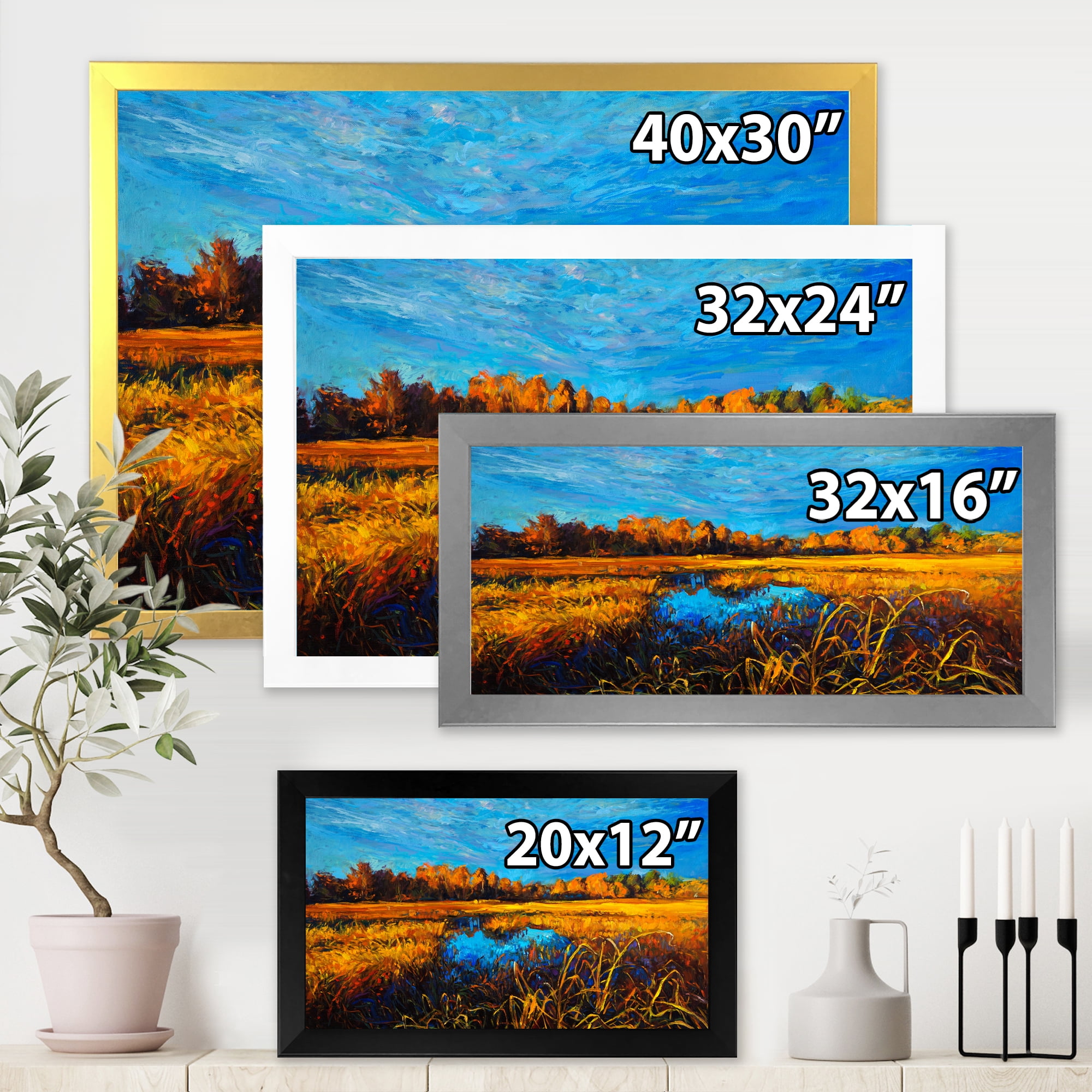 Designart 'A Light Blue Sky Over Orange Meadows' Traditional Framed Art Print