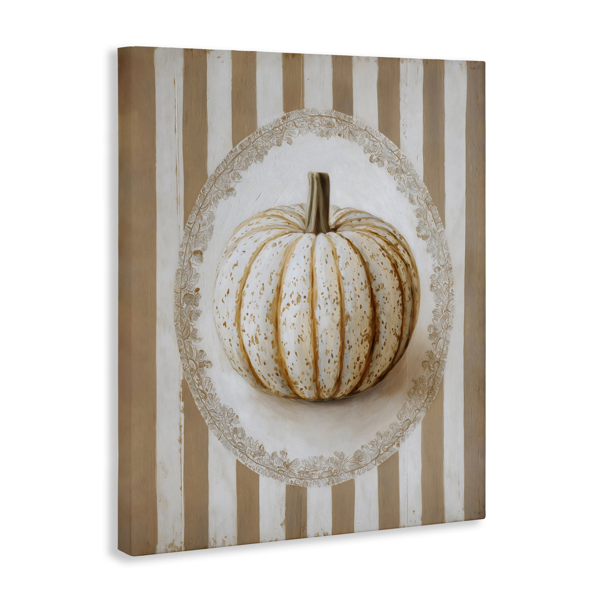 Beige Stripes Pumpkin Canvas Wall Art, design by Arlington Prints