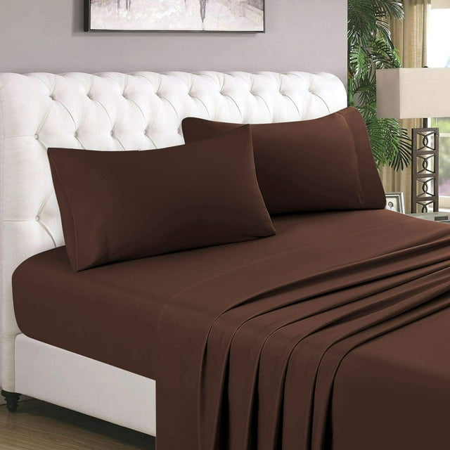 1200 Thread Count 4 Piece Quality Sheet Set 15 Inch Deep Pocket 100% Egyptian Cotton Solid Pattern