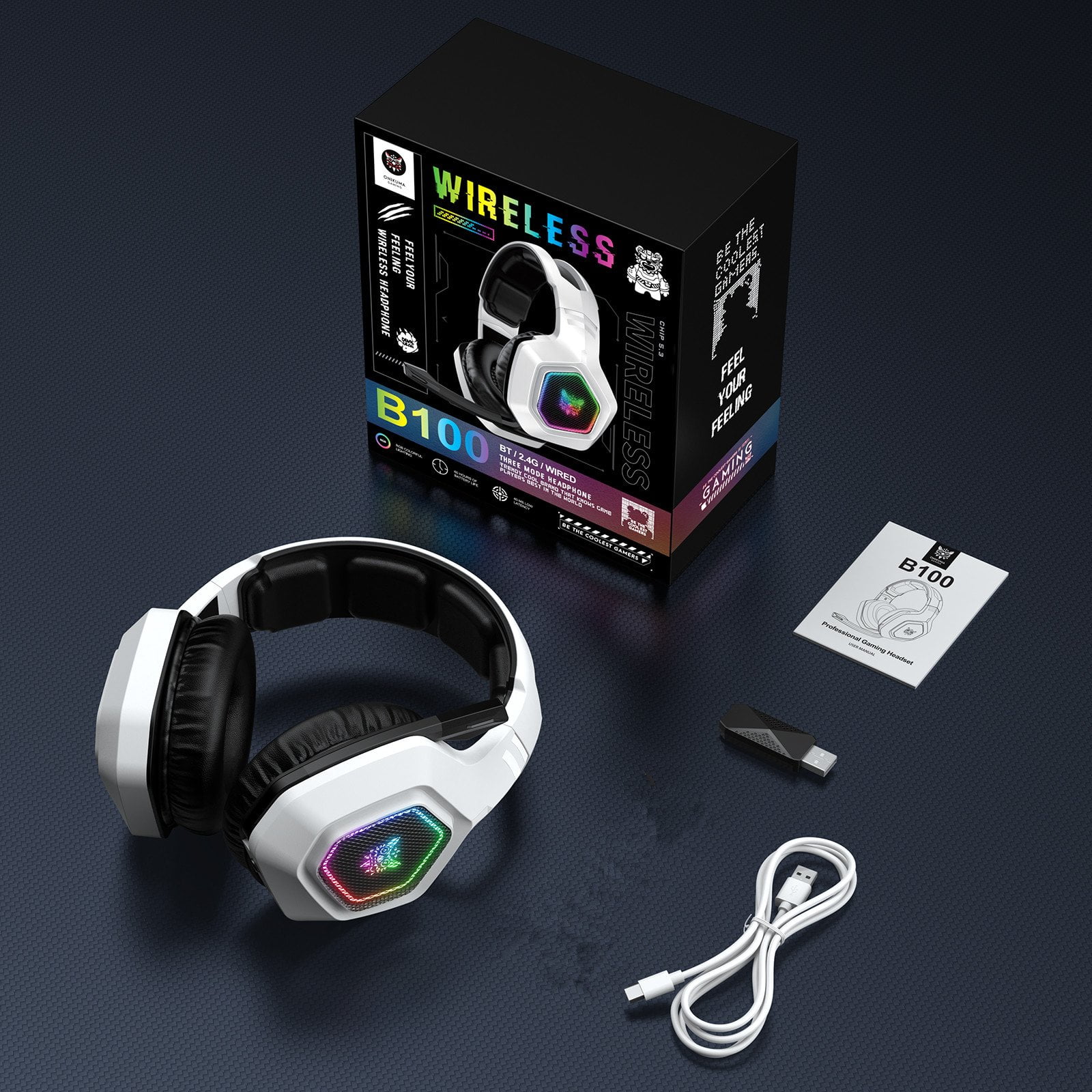 Wireless Gaming Headset for PS5/PS4/PC/Mac/Switch,Over Ear 2.4G/Bluetooth 5.3 Gaming Headphones with Noise-Canceling Mic,7.1 Surround Sound,60H Battery,RGB Lights