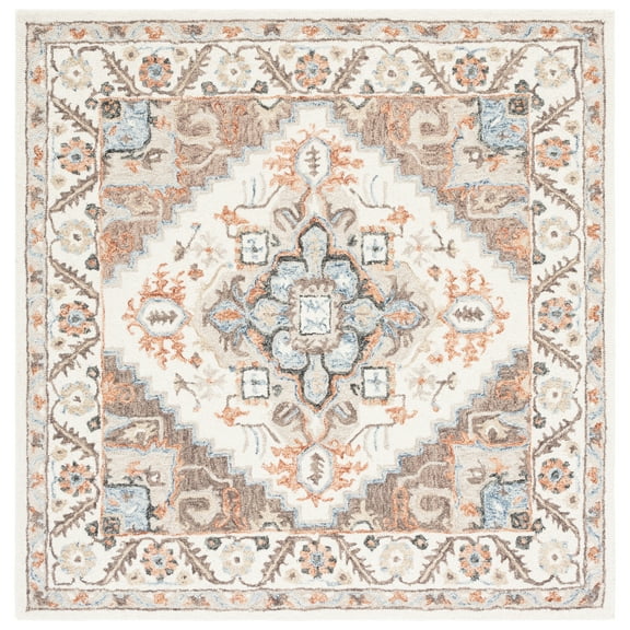 SAFAVIEH Micro-Loop Hypatia Oriental Wool Area Rug, Ivory/Rust, 5' x 5' Square