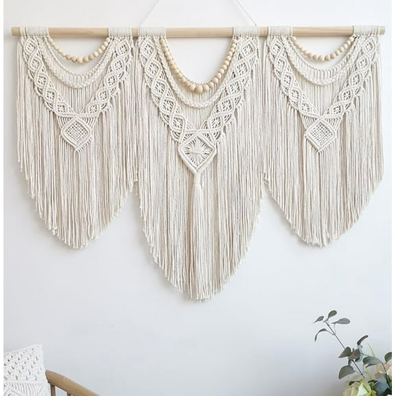 GOSCHE Macrame Wall Hanging Boho Wall Decor for Living Room, 43"*32" Large Cotton Tapestry for Bedroom Farmhouse Woven Wall Art for Home Decor
