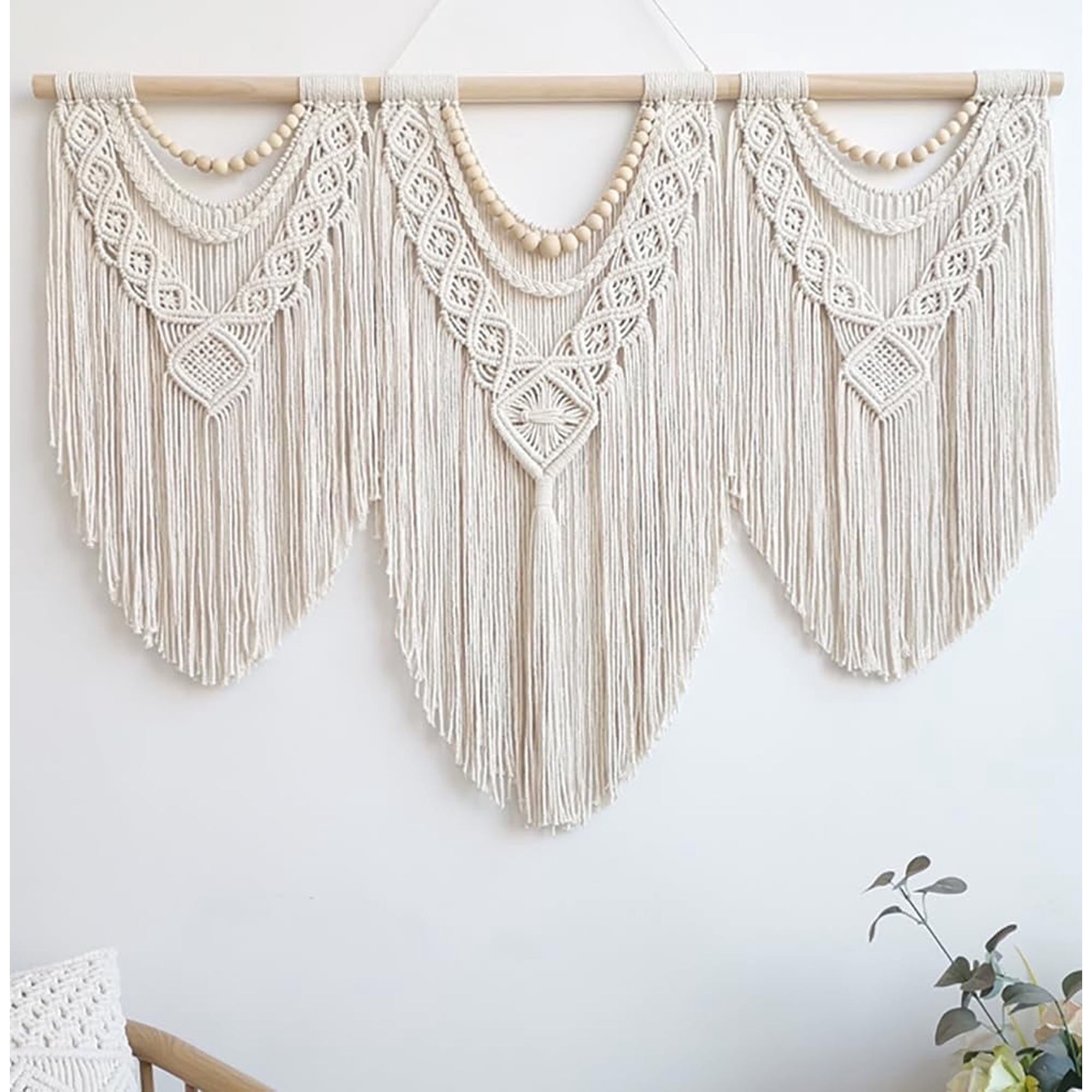 GOSCHE Macrame Wall Hanging Boho Wall Decor for Living Room, 43"*32" Large Cotton Tapestry for Bedroom Farmhouse Woven Wall Art for Home Decor