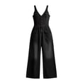 thumbnail image 4 of Kctiaxy Summer Jumpsuits for Women Fashion V Neck Button Tank Rompers Solid Loose Wide Leg Denim Pants, 4 of 4