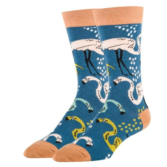 Sock It Up Men's Colorful Patterned Dress Socks, Premium Cotton Casual Fashion Crew Socks, Flamingo Sun