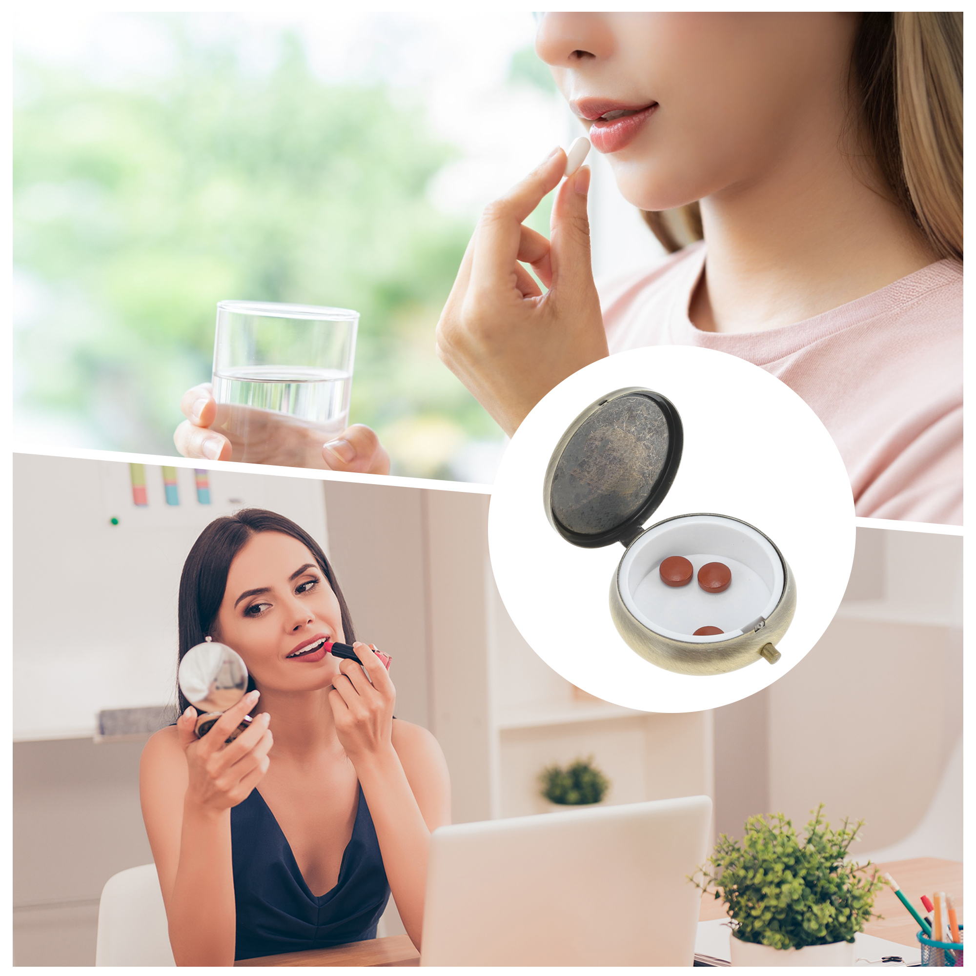 Unique Bargains Durable Round Matte Pill Case Gold Tone 1 Pc [1 Grid] Gold Tone