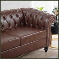 thumbnail image 2 of Dark Brown PU Leather Chesterfield Three-Seater Sofa - 84.65" Wide Living Room Sofa with Rolled Arms & Pocket Springs, 2 of 14