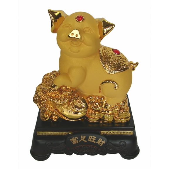 Golden Pig Statue w/ Bai Choi for Chinese Lunar Year of Pig