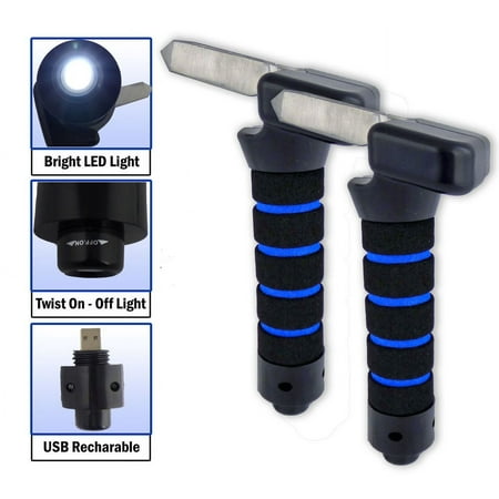2 Car Door Assist Handle Bar Automotive Standing Aid Cane & Window Breaker With USB Rechargeable Light - Help To Get Out Of Your Car Bar